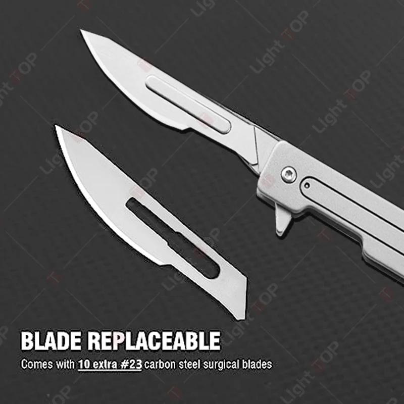 Stainless Steel Folding Pocket Knife With 10 Replaceable Blades Sharp Surgical Mini Knife Multifunctional Cutting Knife Kit