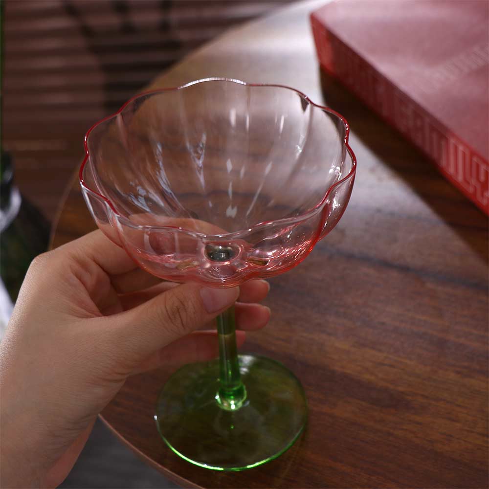 Crystal Petal Shaped Wine Glasses Gradient-Colored Tall Foot Wine Cup Creative Ice Cream Cup Bar