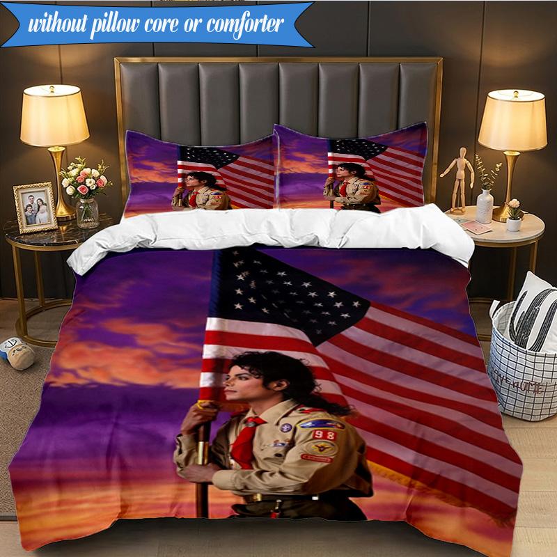 Metallic Hair Style Michael muisc 3pcs K-pop music group Bedding set,Ideal for Bedroom, Dormitory,Including Duvet Cover And 2pcs Pillowcases,Fan gift