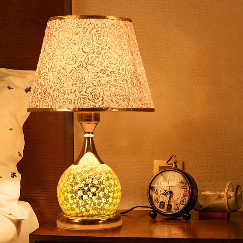 E27 Bedroom Table Lamp Romantic and Warm European Style Desk Lights Retro Home Bedside Lamps Fabric Decorative Table Light