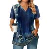 Womens Short Sleeve T Shirts Pleated V Neck Printing Tee Collared Summer Tops Fashion Business Casual Work