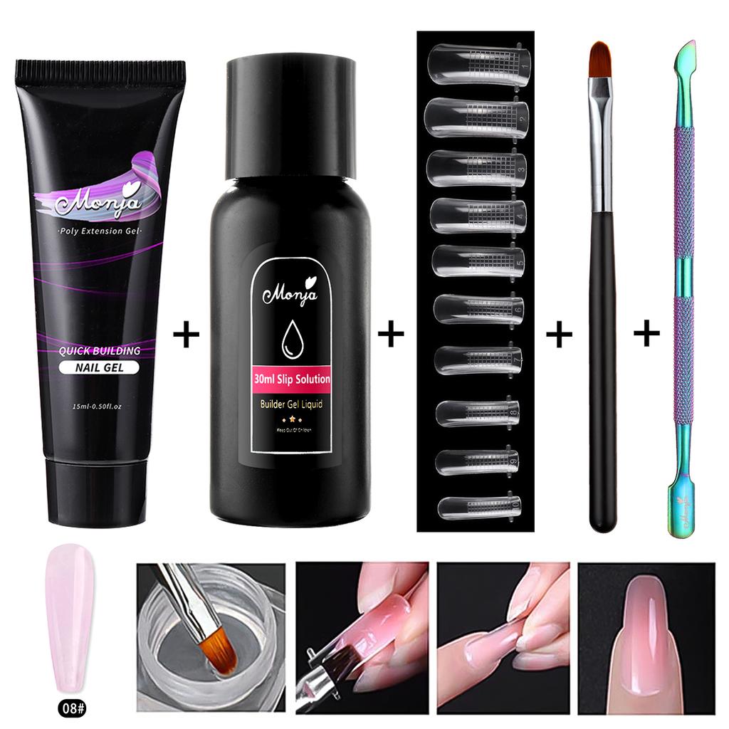 monja 5 шт./компл., накладные ногти, УФ-гель, быстрое наращивание, файлы для форм, кисть, раствор для скольжения, жидкий набор, салон, маникюр «сделай сам», усиленный дизайн, поли-набор инструментов