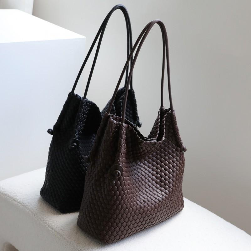 Handwoven Boho Tote Bag With Leather Trim Large Capacity Shoulder Daily Commute