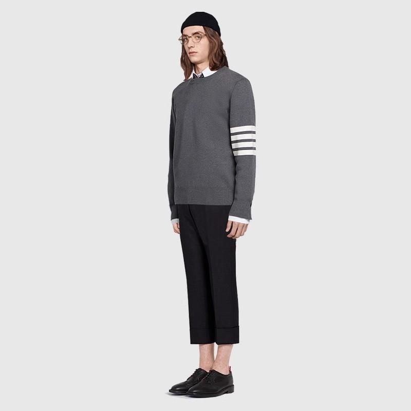 TB [Official Authentic] Solid Color Sweater Round Neck Four Bar Knitted Sweater Hoodie Loose Men's and Women's Couple Style