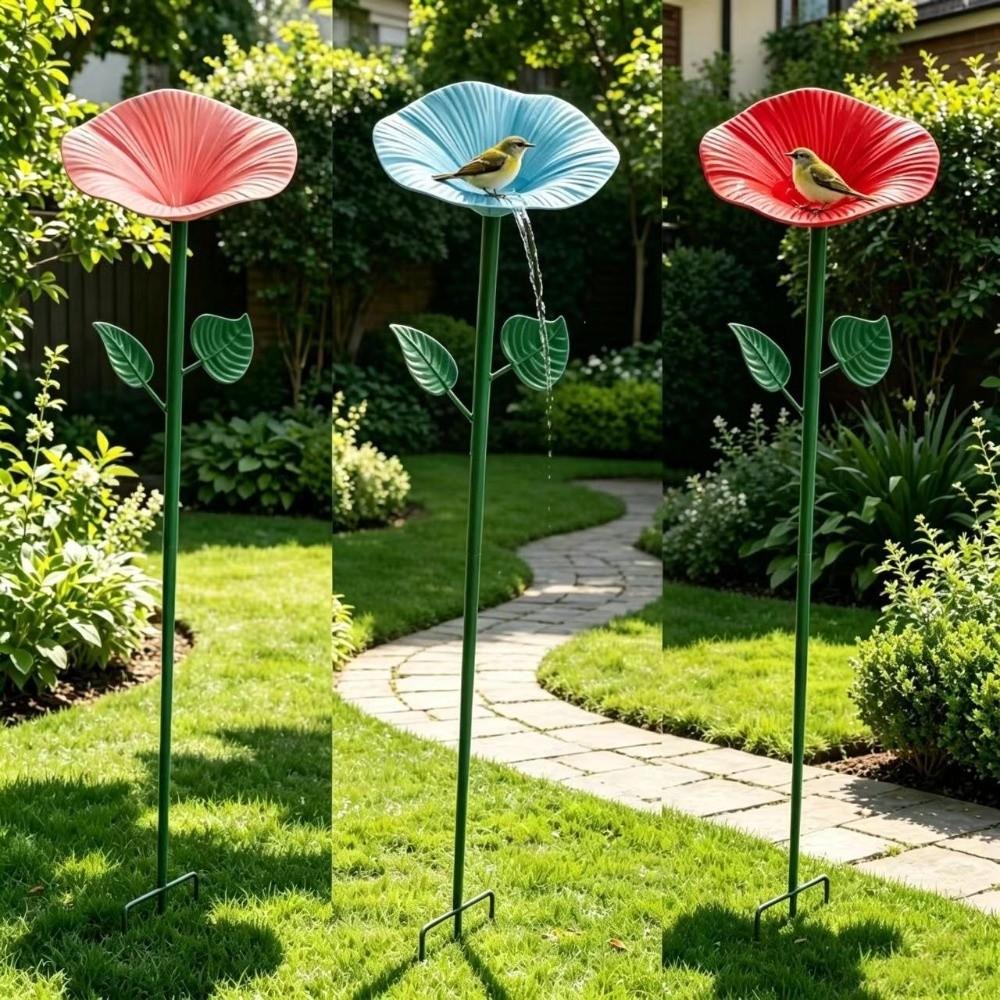 Insect Drinking Flower Shaped Bird Bath Iron Butterfly Bee Water Station Courtyard