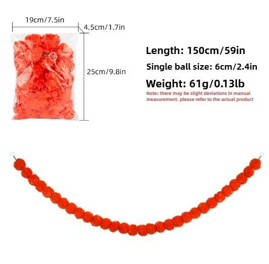 Artificial Marigold Flower Garland Plastic Wreath for Diwali Festival Mexican Day of The Dead Christmas Party Home Decoration