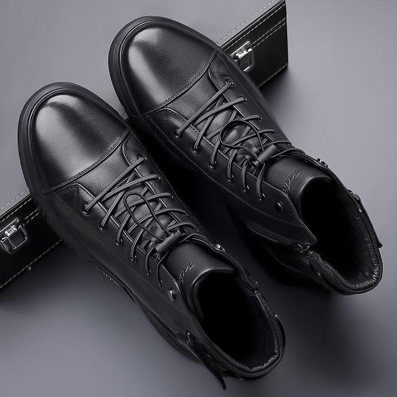 Leather Cowhide Martin Boots Men's Winter High Top Leather Boots Fleece British Cotton Leather Shoes Men's Cotton Shoes Warm Snow Boots