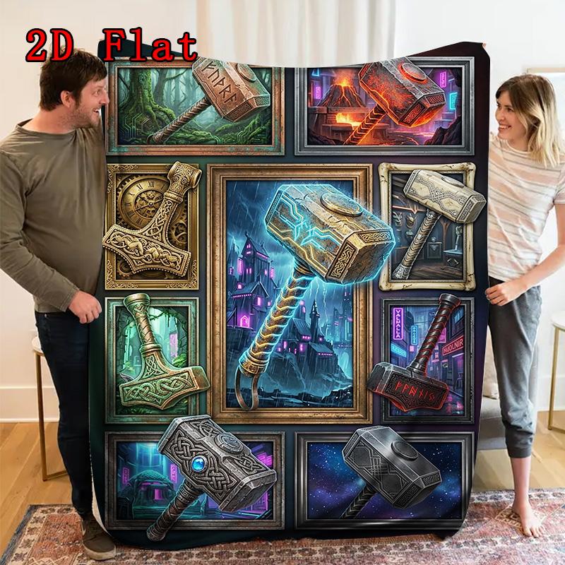 Thors Hammer Collection 2D Flat Pattern Flannel Blanket, High quality All Seasons, Home Decor, Warmth and Comfort, Perfect for Christmas Gifts.