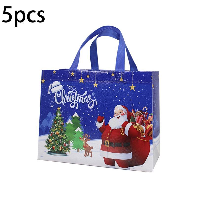 1/4/5PCS Christmas Handbag Thickened Non-woven Fabric Printed Cute Cartoon Santa Claus Snowman Sturdy Waterproof Packaging Bag