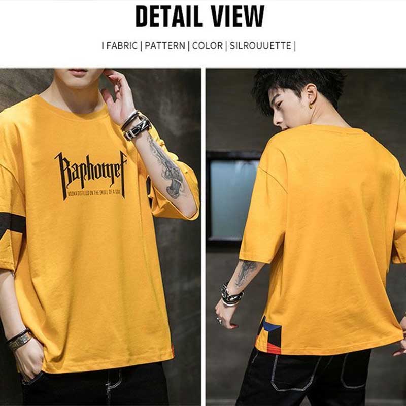 Летняя футболка больших размеров с коротким рукавом, мужская свободная мужская повседневная футболка с половиной рукава