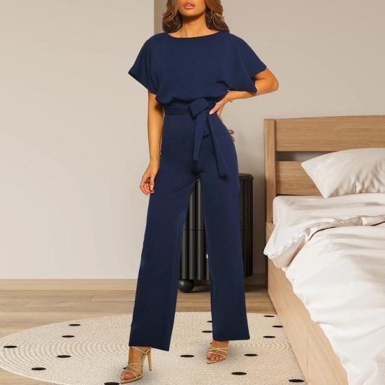 Женский комбинезон с коротким рукавом, поясом на талии, прямые широкие брюки, комбинезон