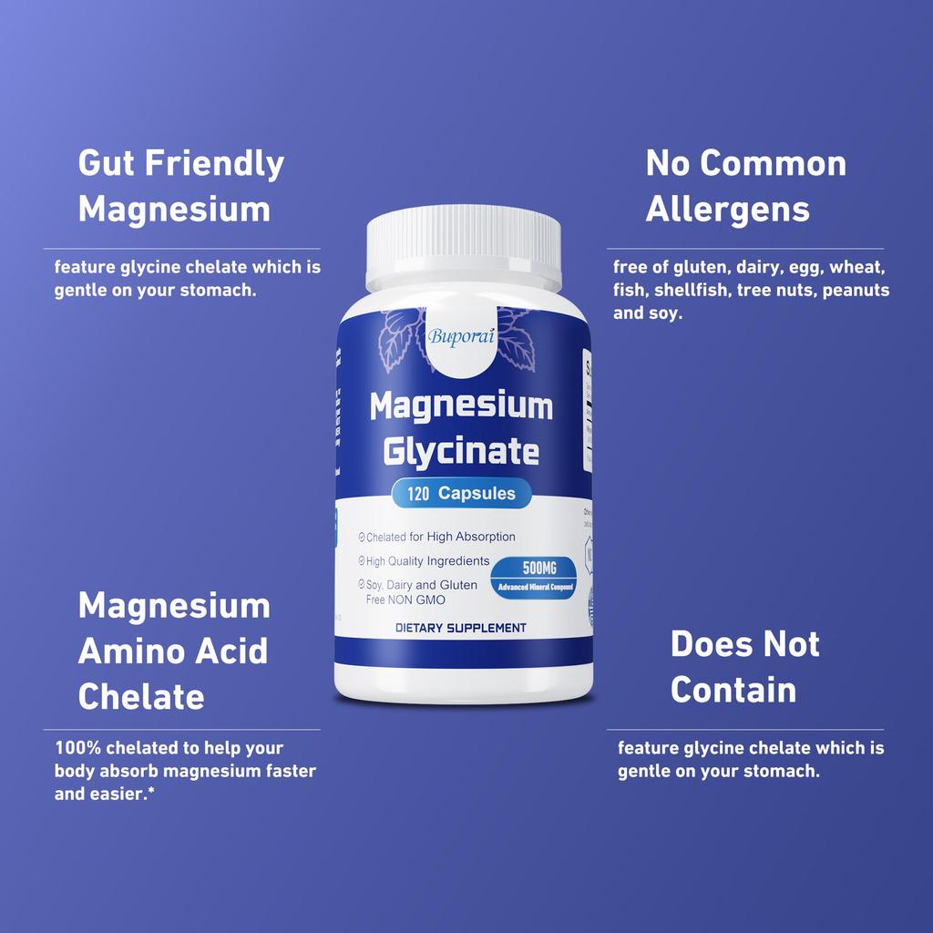 Magnesium glycine soft capsules 500 mg, magnesium oil capsules as a sleep aid supplement, beneficial capsules.