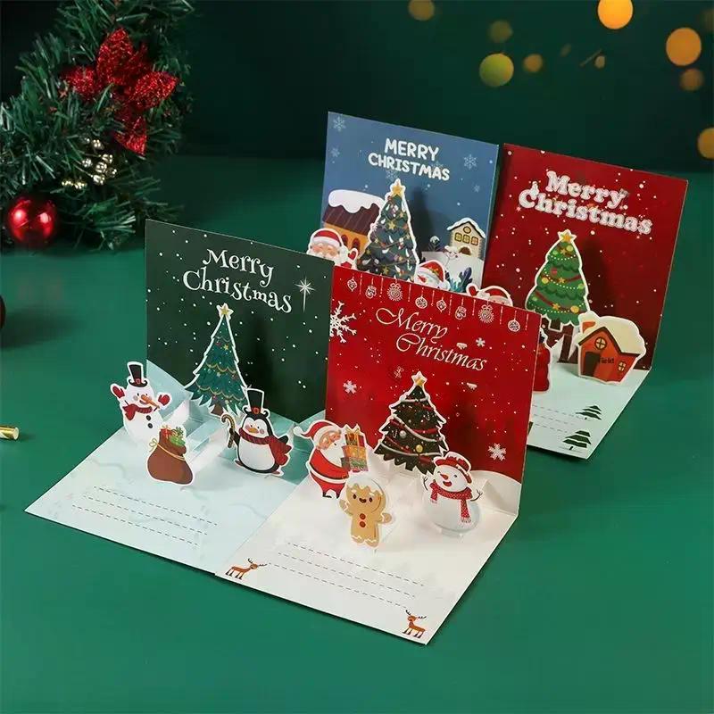 3D Поздравительные открытки с Сантой Складная открытка Счастливого Рождества и наилучших пожеланий Рождественский подарок на Новогоднее благословение Открытка-благодарность для украшения