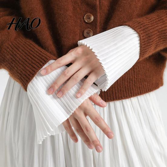 Practical Detachable Cuffs Pleated Fake Sleeve for Women, French Style Layering Accessories Extenders with Buttons, Elastic Wrist Sweaters And