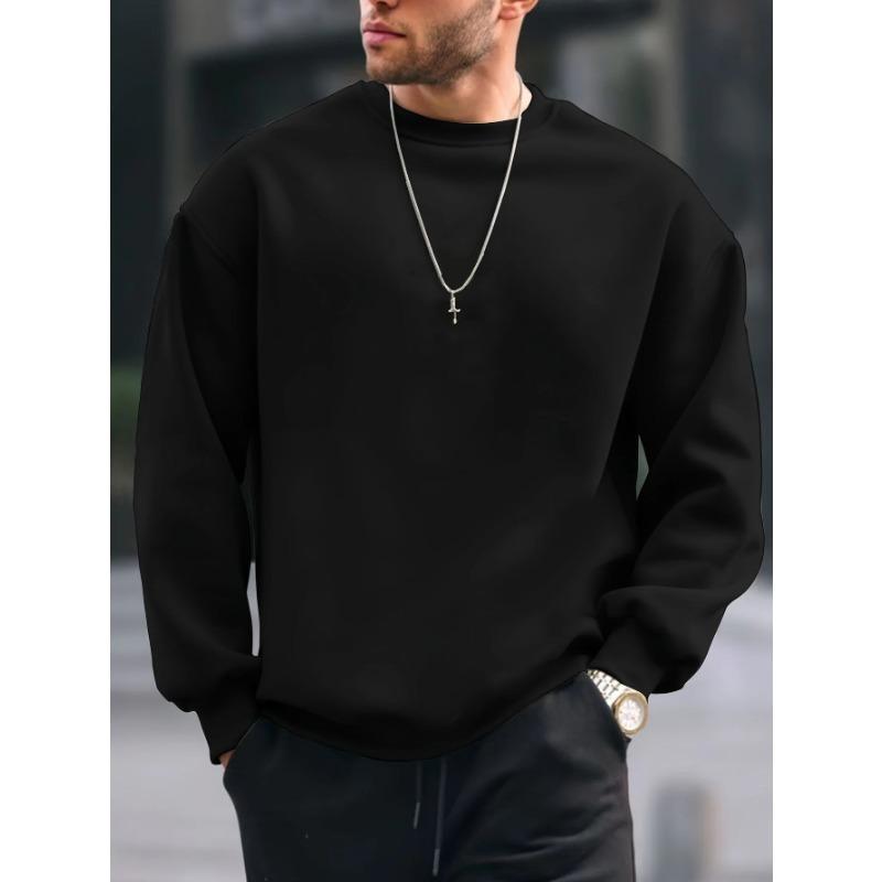 Men's Autumn Winter Fashionable Casual Loose Simple Letter Printed Fleece Pullover Round Neck Long Sleeved Sweatshirt Pullovers & Long Sleeves Men’s