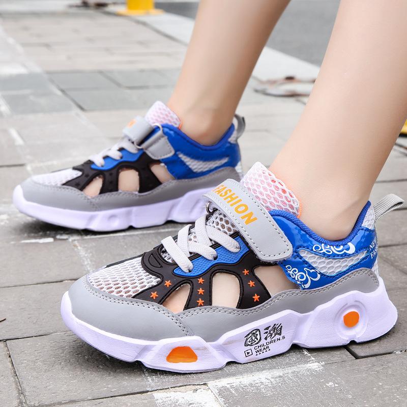 Boys Hollow Sneakers Mesh Breathable Sneakers Spring and Autumn Fashion New Middle-aged and Older Children's Non-slip and Lightweight Running Shoes