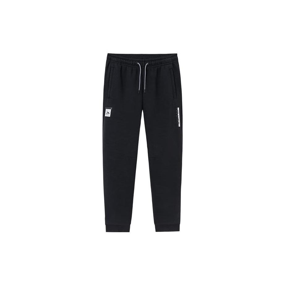 Anta Однотонные спортивные брюки средней талии с завязками на талии, толстые трикотажные брюки с манжетами, мужские базовые брюки, цвет черный 152417315-3