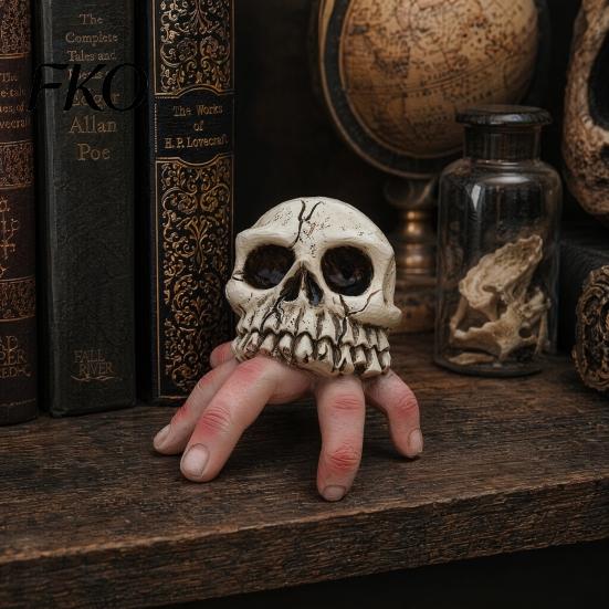 Simulated Bone Texture Decor Skull Finger Ornament, Resin Carving Halloween Decoration, Lifelike Spooky Figurine Scary Dark Hunting Style Figure,