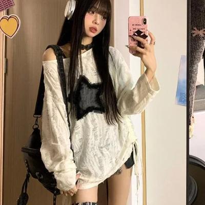 Футболка в стиле гранж, женская модная футболка с принтом звезды Y2k, эстетические свободные футболки Kpop Fairycore, рваная футболка Harajuku, готическая уличная одежда