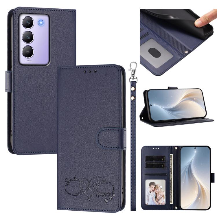 Happy Heart Pattern Magnetic Closure Vegan Leather Phone Case With Wrist Strap For vivo X200 FE
