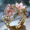 Adjustable Butterfly Flower Fashion Ring Colorful Open Statement Jewelry for Women