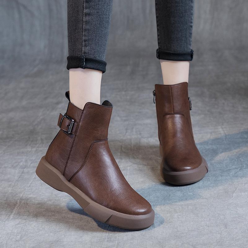 2025 Autumn and Winter New Velvet Short Boots Women's Flat Cotton Shoes Single Boots Martin Boots