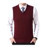 Men Vest Sweater V Neck Sleeveless Slim Fit Solid Color Knitted Pullover Slim Fit Mid Length Thickened Business Style Sweater