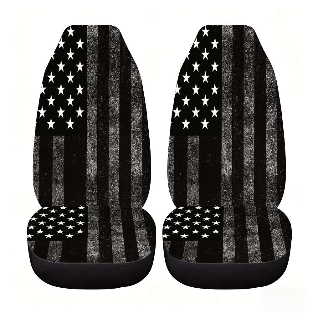 2pcs Black and White Car Seat Covers American Flag Design Perfect for Christmas Women's Car Accessories Fit for Cars Trucks