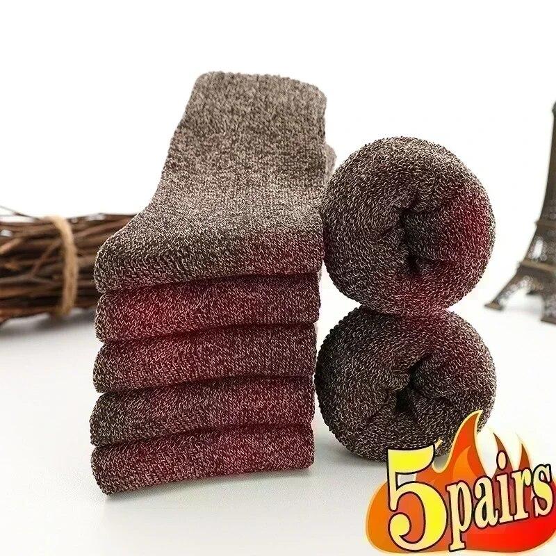 5 пар зимних мужских носков из мериносовой шерсти, очень толстые, теплые, высокого качества, Harajuku, ретро, ​​зимние, повседневные, антифриз, кашемировые носки, мужские