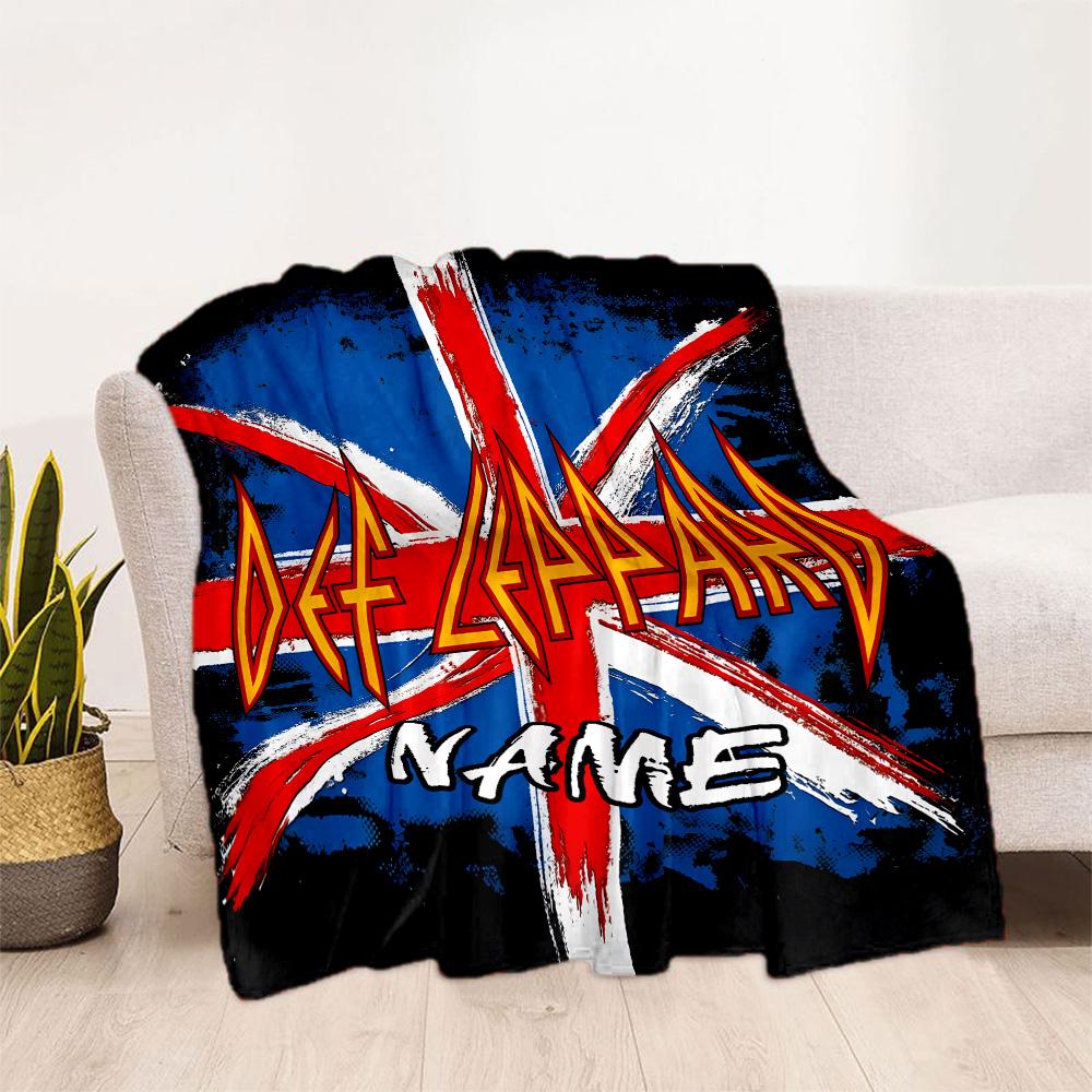Def Leppard Union Jack Customize Your Name Blanket Multi-purpose Customizable Blanket Warmthful Decor Perfect for Picnics Bed Home Decor Seaside