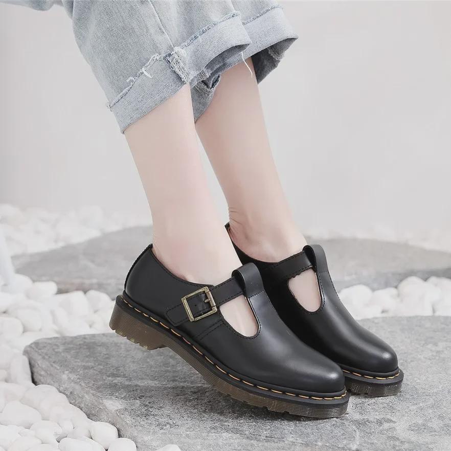 Женские летние кожаные туфли Mary Jane с низким верхом и Т-образным ремешком — дышащие, большого размера, подходят для студентов