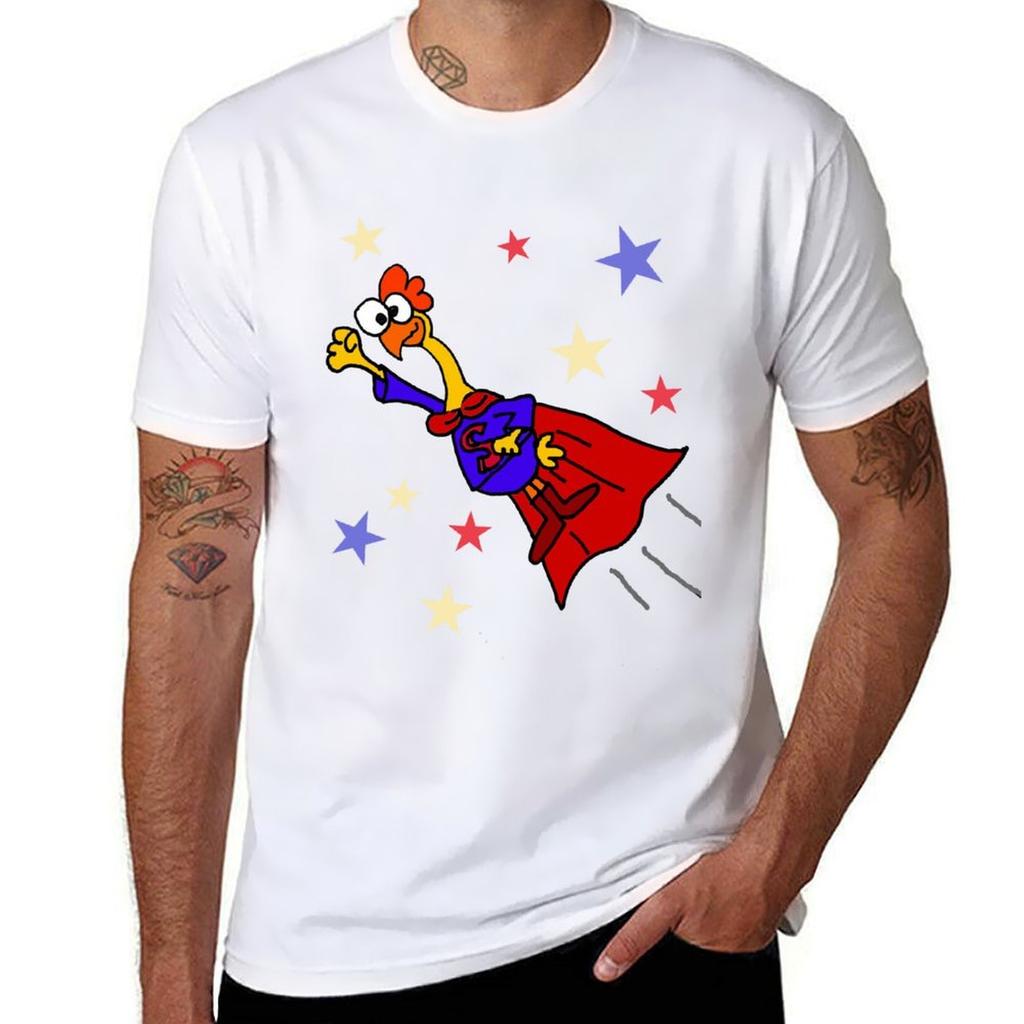 Funny Rubber Chicken Superhero Cartoon Tshirt Fashion Casual Short Sleeve Tshirt