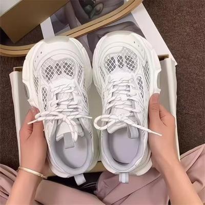 Версия из коровьей кожи, толстоподошвенные кроссовки-папы из тонкой сетки, женские, лето, новинка, европейская версия, сетчатые, дышащие и универсальные, повседневные спортивные туфли