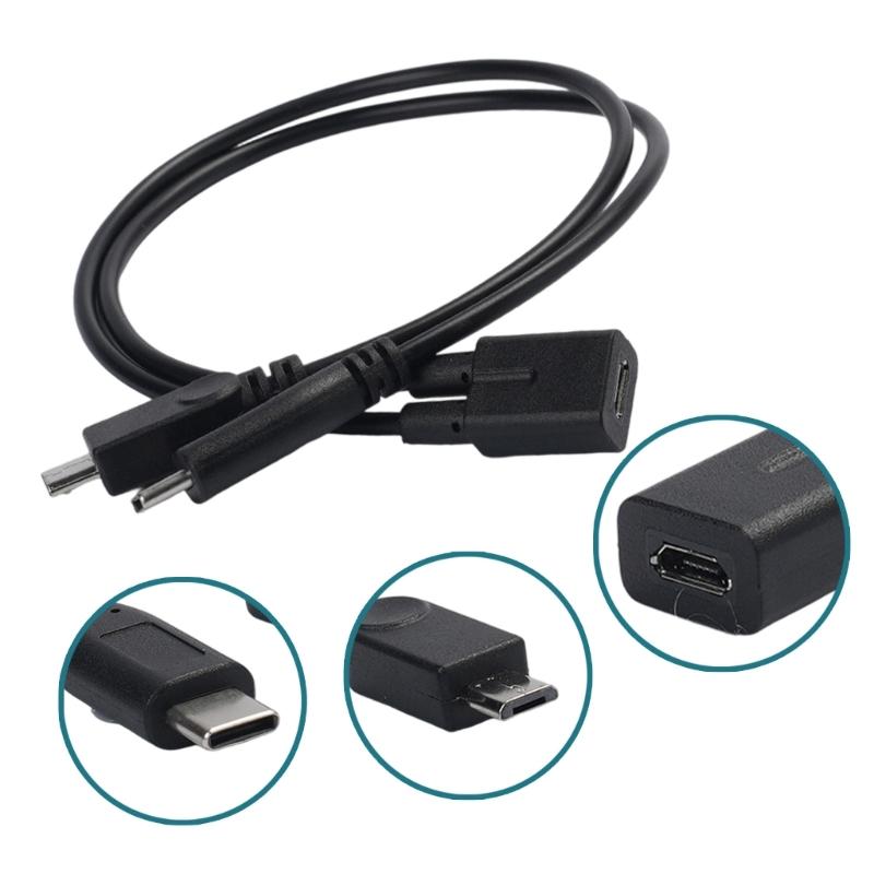 Двойной выходной кабель для зарядки Маленький USB-вход типа "мама" и Type-C-выход типа "папа" плюс маленькие USB-выходы типа "папа" 27 см для телефонов и планшетов