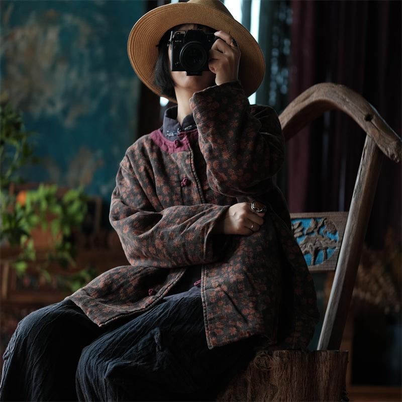 Johnature Женские парки с цветочным принтом и винтажным принтом, парки с круглым вырезом и длинными рукавами, плюс хлопковое мягкое пальто, зимние парки в китайском стиле