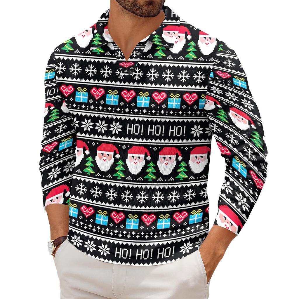 Men's Casual Collared Long-Sleeve Knit Base Layer Top