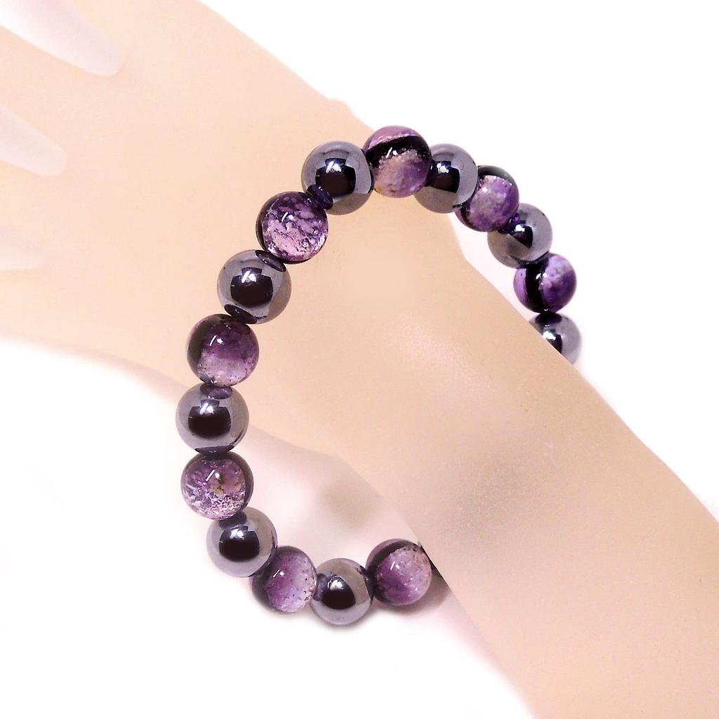 Светящийся светлячок стекло море 10 мм терагерцовая руда размер 10 мм внутренний диаметр популярный браслет Power Stone (Темно-фиолетовый) (М 17,5см) Мужские женские