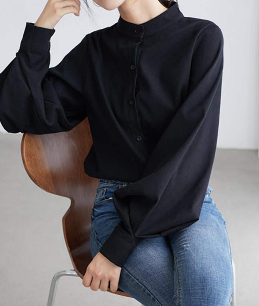 Sueeya Retro Puff Sleeve Long Loose Solid for Everyday and Formal Suitable for Women in Their and Spring and Autumn Size Women's Shirt, Sleeve,