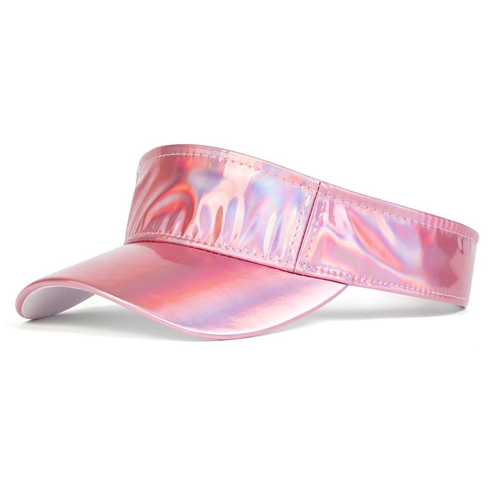 Hip-hop Style Summer Laser Sun Visor Hat Faux Leather Sunscreen Empty Top Hats Plain Bling Adjustable Duck Tongue Cap