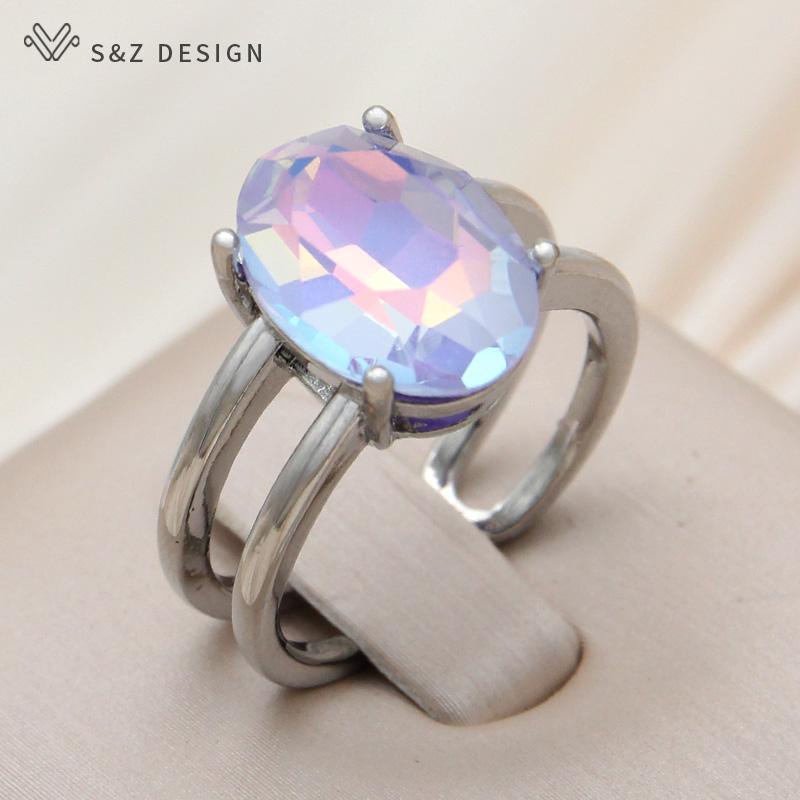 Модные регулируемые кольца в форме яйца с овальными кристаллами для женщин, свадебные элегантные ювелирные изделия цвета розового золота, прекрасный подарок