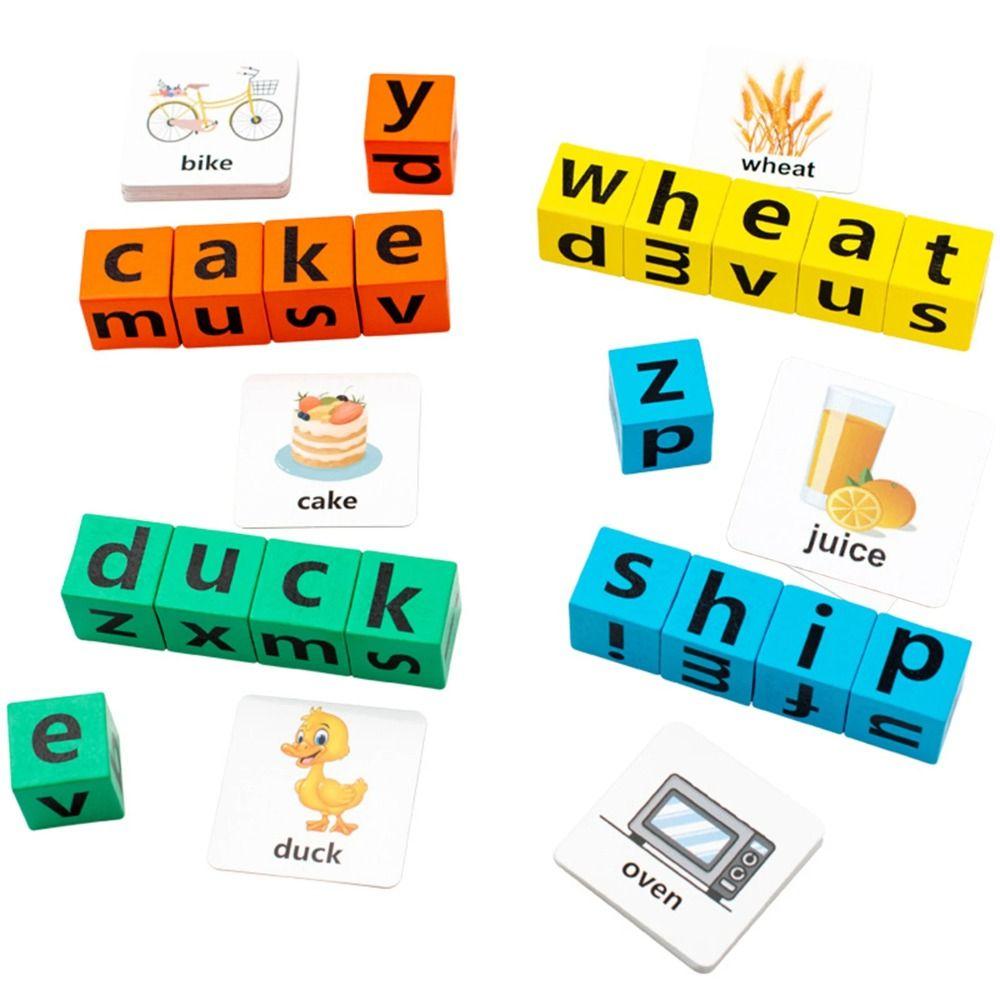English Card English Word Spelling Toy Wooden Multi Letter Spelling Block Kindergarten