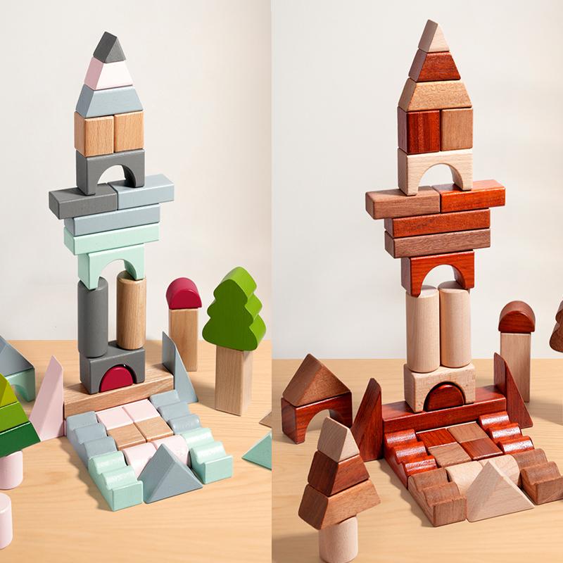 Деревянные строительные блоки для детей, stacking block, 43 шт., развивающая игрушка для малышей, дошкольная, для детей