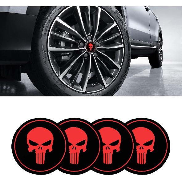 4PCS Skull Car Wheel Hub Center Cap Sticker, 2.2" Personalized Metal Wheel Emblem Sticker, Waterproof Automotive Hub Decorative Decal Cover, Car