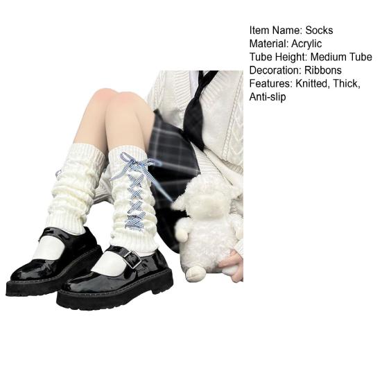 1 пара зимних чехлов для телят, трикотажные, нескользящие, однотонные, со шнуровкой, эластичные, в стиле Лолиты