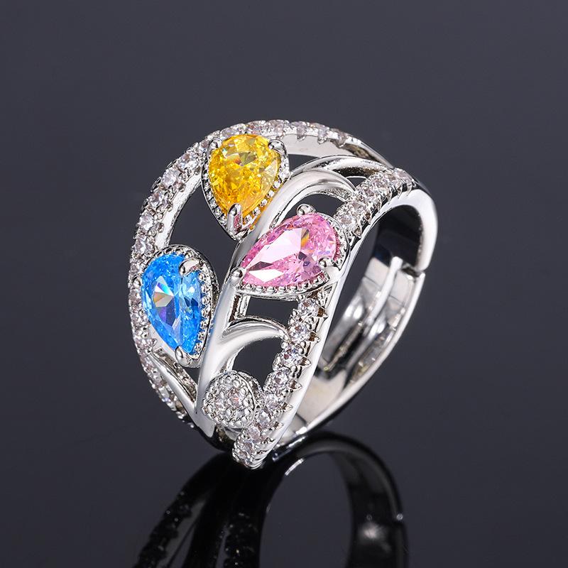 Ювелирное изделие, цветное кольцо с цирконием и стразами, женское легкое роскошное микро-инкрустированное цветное кольцо с сокровищами, новое кольцо