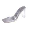 High-heeled Large-size Sandals for Women's 2025 Summer Outer Wear Thick-heeled Transparent One-word Slippers Crystal-heeled Semi-cool Slippers