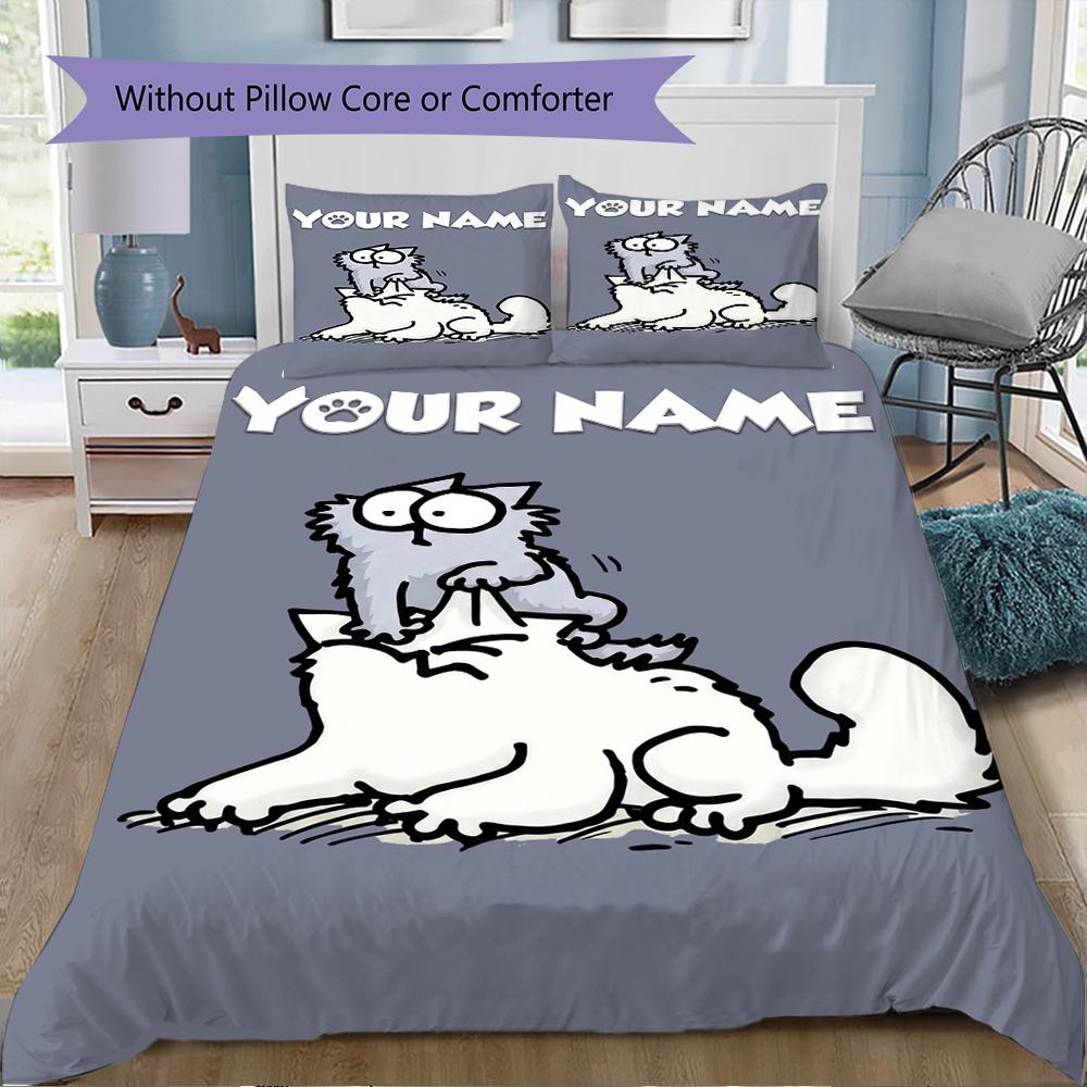 Custom Name simon's cat Bedding,Quilt Set Quilt Cover Pillowcase Home Birthday Gift(1 * duvet cover + 2 * pillowcase, without core)_xia