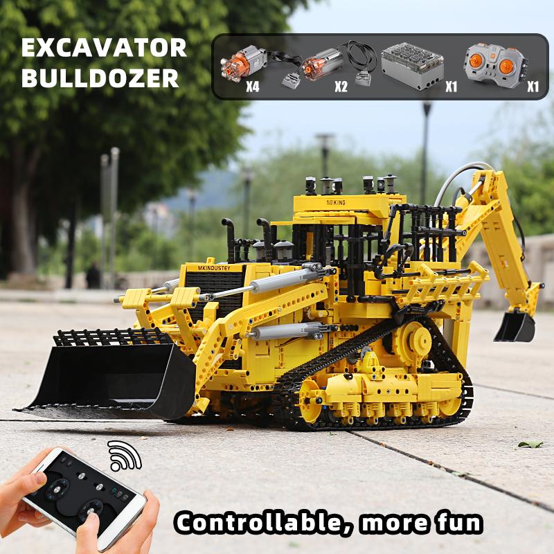 MOULD KING 17023 Technical Building Blocks Motorized Pneumatic Bulldozer Truck Model APP Engineering Vehicle Brick Toy Kids Gift