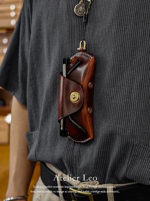 Футляр для очков из кожи растительного дубления в винтажном американском стиле - портативный держатель для очков со шнурком для мужчин/женщин