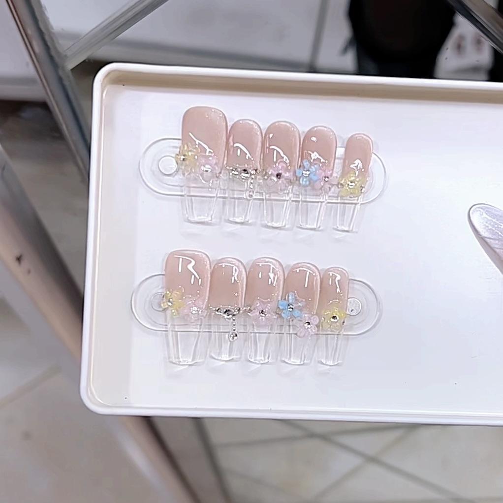 Расписанная хной вручную Трехмерная ледяно-прозрачная наклейка для нейл-арта из пяти частей в виде цветка и французского кошачьего глаза